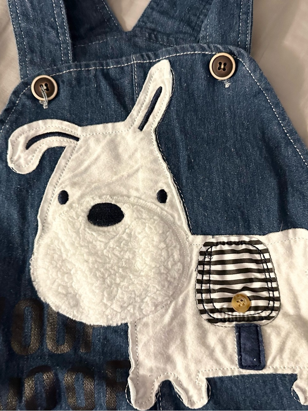 Denim Blue Puppy Appliqué Overalls for Kids